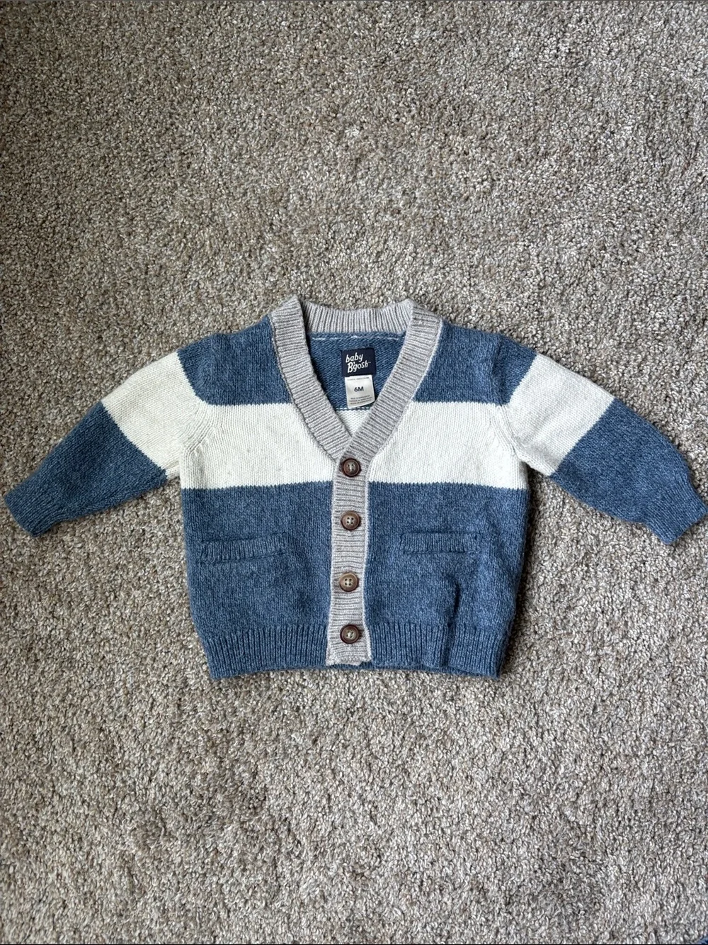 OshKosh Denim Onesie + Blue Striped Knit Cardigan Set